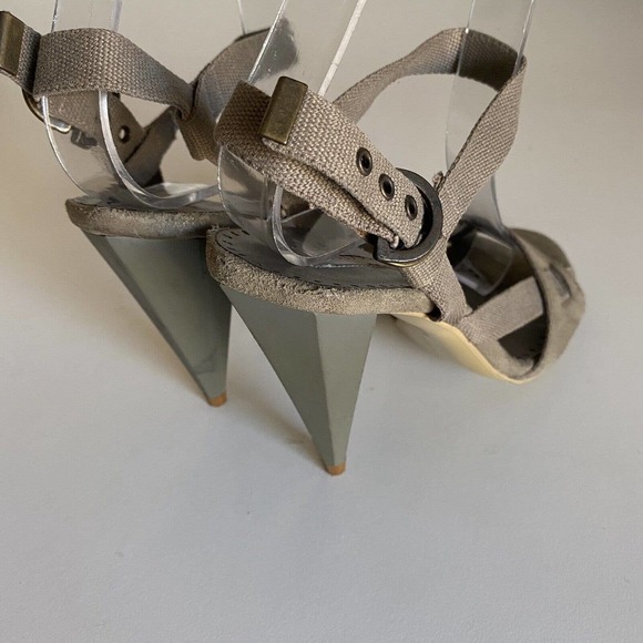 STELLA MCCARTNEY Sandal Open Toe Ankle Strap Suede Canvas Buckle Cone He… - Picture 7 of 11